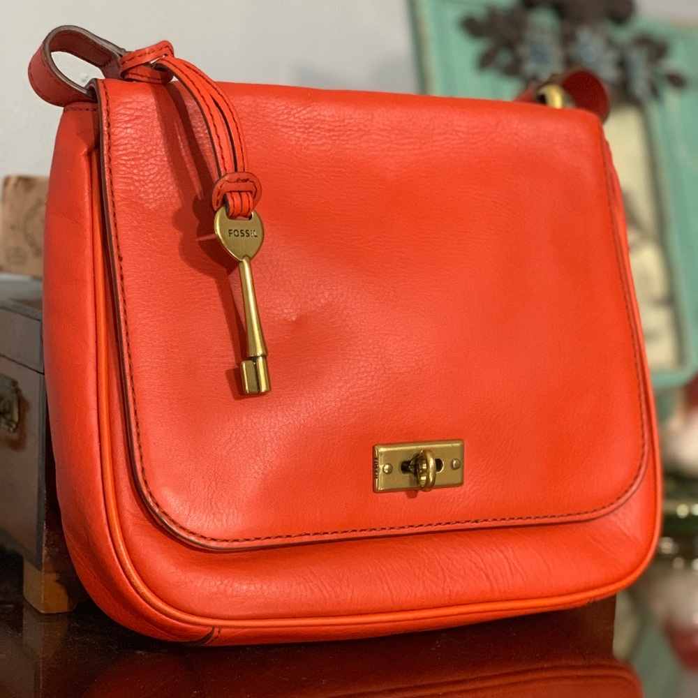 Orange Leather Fossil Bag